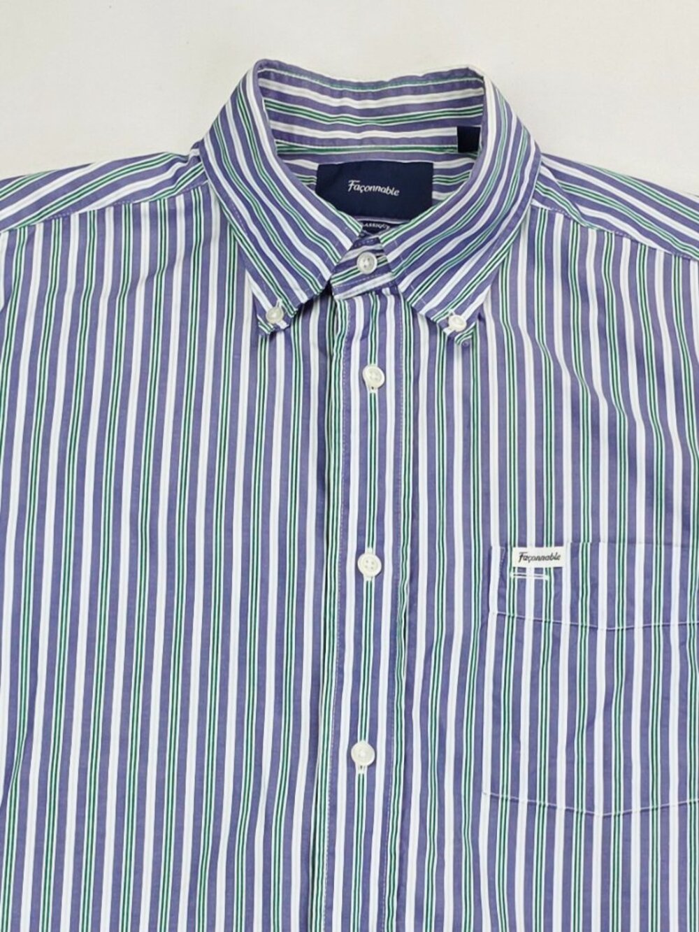 Faconnable Classique Purple Green White Stripe Short Sleeve Mens Sz Medium Shirt